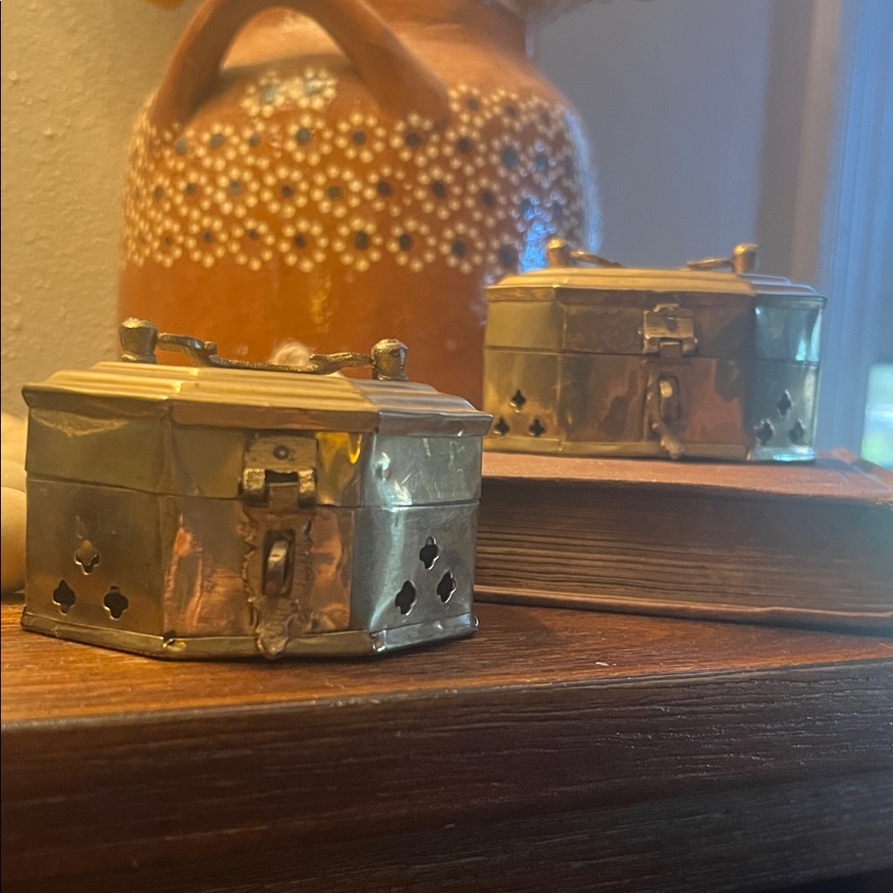 Vintage Solid Brass Decorative Boxes Set of 2